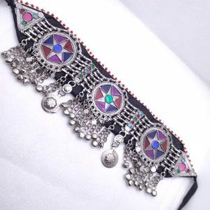 Tribal Necklace, Afghan Necklace, Boho Silver Choker Necklace